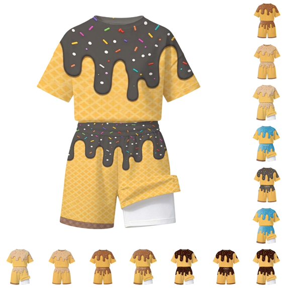 CUZIBR Vacation Outfits For Girls Kids Summer Beach Clothes Sets Short Sleeve Ice Theme Pattern Graphic Crewneck Tee Shirts And Wide Leg Shorts Lightweight Comfort Beachwear Sets,Grey-C,11-12 Years