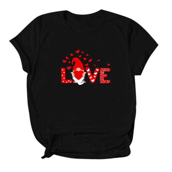 CUZIBR Valentine Day Shirts For Couples Womens Short Sleeve Love Letter Print Blouse Casual Crewneck Trendy Comfort Sodt T Shirts Tops Basic Fashion Dressy Clothes,Black,L