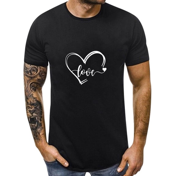CUZIBR Valentine Day Shirts For Couples Womens Short Sleeve Love Letter Print Blouse Casual Crewneck Trendy Comfort Sodt T Shirts Tops Basic Fashion Dressy Clothes,Black,M