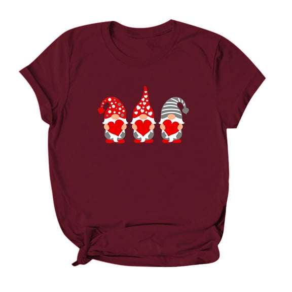 CUZIBR Valentine Day Shirts For Couples Womens Short Sleeve Love Letter Print Blouse Casual Crewneck Trendy Comfort Sodt T Shirts Tops Dailywear,Red,XXL