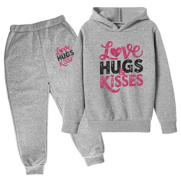 CUZIBR Valentine'S Day Sweatsuits Outfits For Kids Children'S Long Sleeve Hoodie Pullover Sweatshirt Letter Print Sweatpants Relaxed Fall Spring Warm Spring Travel Clothes,Light Pink,4-5 Years
