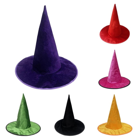 CUZIBR Velvet Witch Hat Halloween Pointed Wizard Hat Costume Accessory For Adults Kids Trick Or Treating Party Headwear