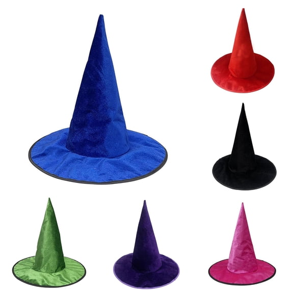 CUZIBR Velvet Witch Hat Halloween Pointed Wizard Hat Costume Accessory For Adults Kids Trick Or Treating Party Headwear