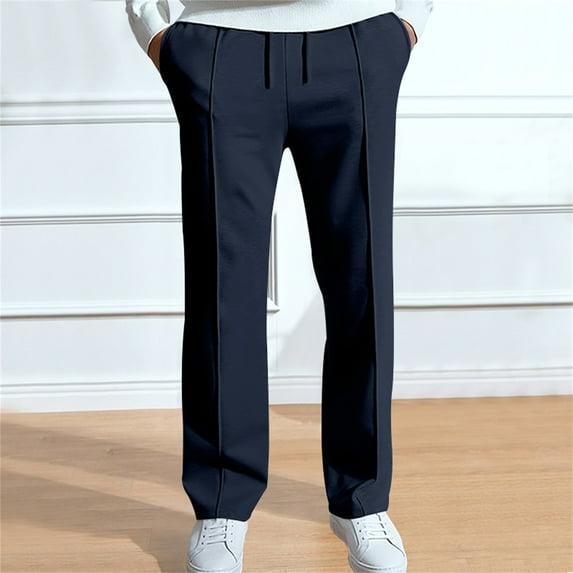 CUZIBR Wens Sweatpants Fashion Baggy Drawstring Elastic Waist Casual Solid Color Loose Relaxed Rope Straight Trousers Athletic Joggers With Pockets Running Sweat Pants,Blue,M