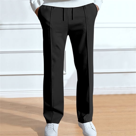 CUZIBR Wens Sweatpants Fashion Baggy Drawstring Elastic Waist Casual Solid Color Loose Relaxed Rope Straight Trousers Athletic Joggers With Pockets Running Sweat Pants,Black,XL