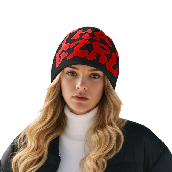 CUZIBR Winter Beanie Scarf Hat Set Winter Unisex Fashion Knit Hat Casual Tie Dye Letter Print Outdoor Streetwear Stylish Skull Caps Warm Soft Dailywear,Rd1,One Size