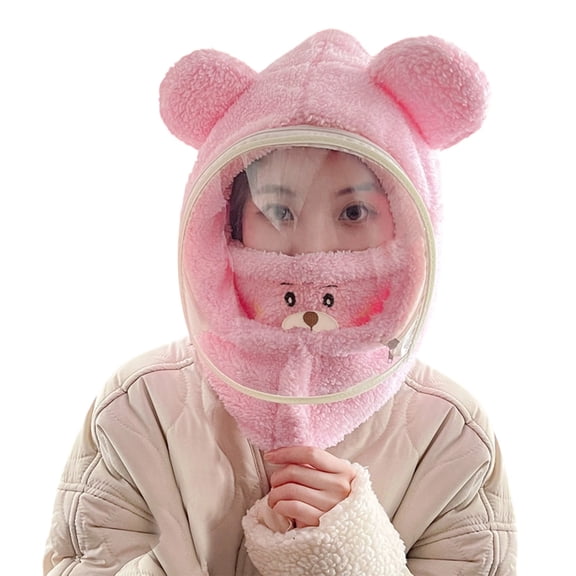 CUZIBR Winter Beanie Set Plush Thermal Lovely Animal Pattern Character Skull Caps With Mask Scarf Earflap Soft Festival Fuzzy Cute Long Ears Hat,Pink,One Size