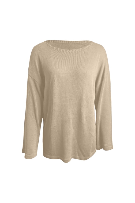 Winter Coats For Women Knit Pullover Sweater Classic Crewneck Casual Loose Long Sleeve Solid Color Relaxed Oversized Cozy Layer Based Shirt Winter Clothing Dressy Casual Soft,Beige,L