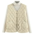 thumbnail image 1 of CUZIBR Winter Coats For Women Quilted Vest Thickened Warm Sleeveless Button Down Jacket Solid Color V-Neck Casual Based Layered Waistcoat With Pockets Casual Sweater Clothes Trendy Outfits,Beige,Xxl, 1 of 8