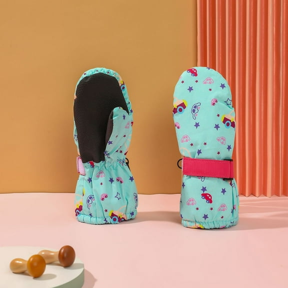 CUZIBR Winter Gloves For Kids Waterproof Mittens Thick Lined Warm Snow Ski Gloves Thickening Snowboard Windproof Mittens For Snow Weather,Gn1,One Size