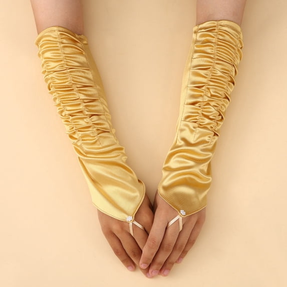 CUZIBR Winter Gloves Solid Color Satin Fingerless Long Glove Wedding Party Performance Opera Evening Dress Outdoor Cold Weather For Unisex