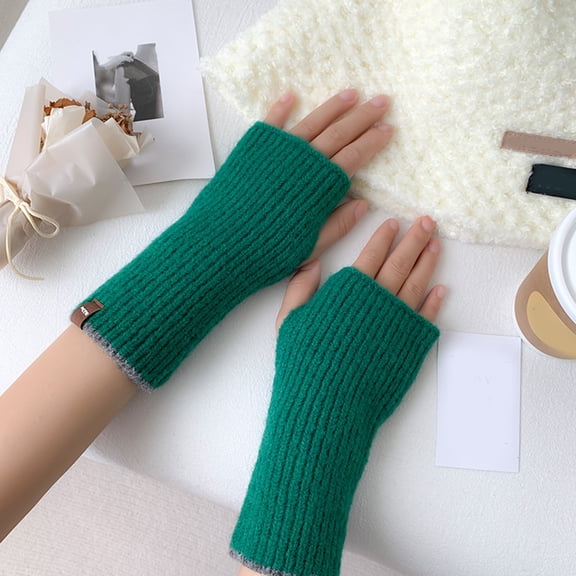 CUZIBR Winter Gloves Solid Cotton Knitted Long Hand Fashion Mitten Arm Fingerless Stylish Wrist Gloves Outdoor Cold Weather For Unisex