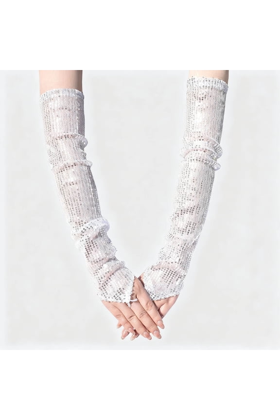 Winter Gloves Women Elegant Long Sleeve Fingerless Glove Stretch Sparkly Sequins Dancewear Formal Events Performance Stylish Handwear For Cold Weather