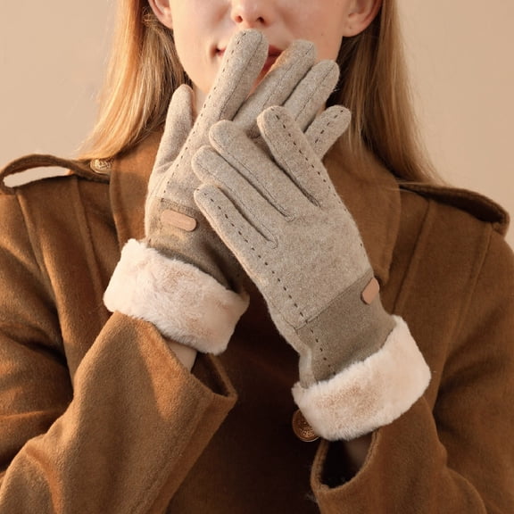 CUZIBR Winter Gloves Women Ladies Elegant Solid Thermal Touchscreen Mitten Lined Windproof Fuzzy Thermal Glove For Cold Weather