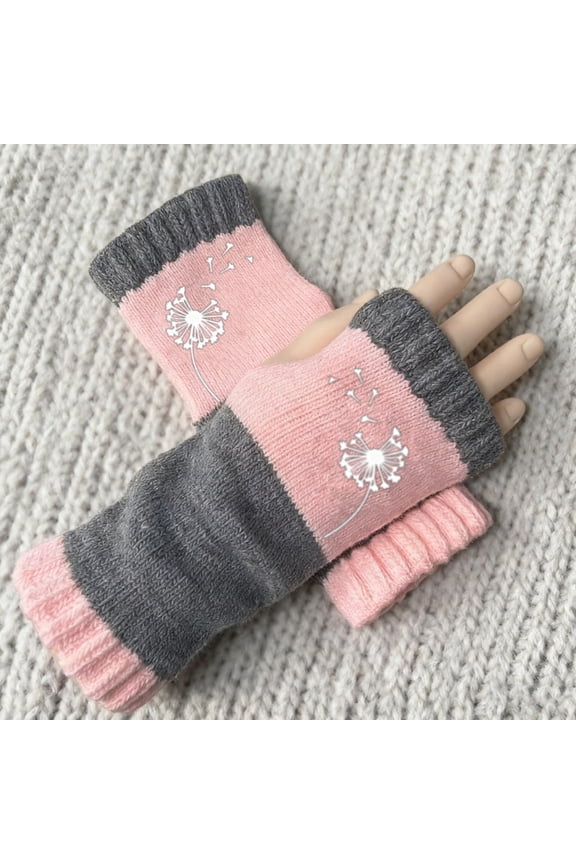 Winter Gloves Women'S Plush Knitted Fingerless Glove Cartton Pattern Wool Fuzzy Lined Mitten Sleeves Writing Outdoor Cold Weather For Unisex