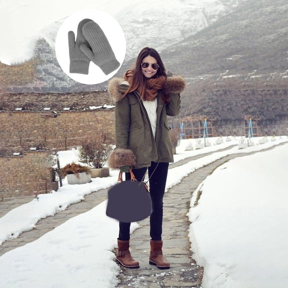 CUZIBR Winter Gloves Women Soft Fuzzy Lined Warm Knitted Mittens Finger Solid Color Thermal Cozy Thick Handwear For Cold Weather