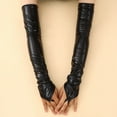 thumbnail image 1 of CUZIBR Winter Gloves Women Solid Color Leather Fingerless Long Glove Wedding Party Performance Opera Evening Dress For Cold Weather, 1 of 4