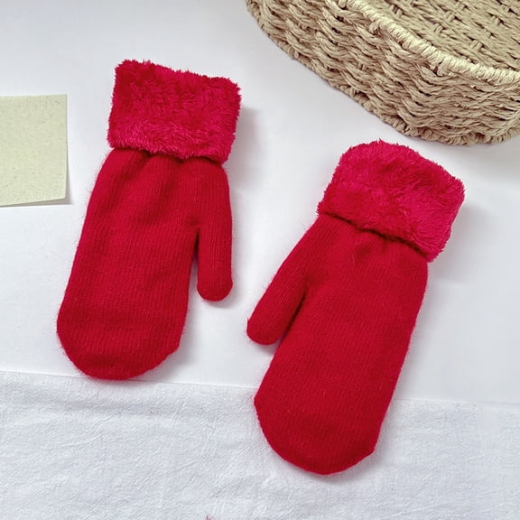 CUZIBR Winter Gloves Women Thermal Fuzzy Solid Wool Mittens Double Layer Knitted Windproof Touchscreen Warm Gloves Gifts For Running Driving Hiking