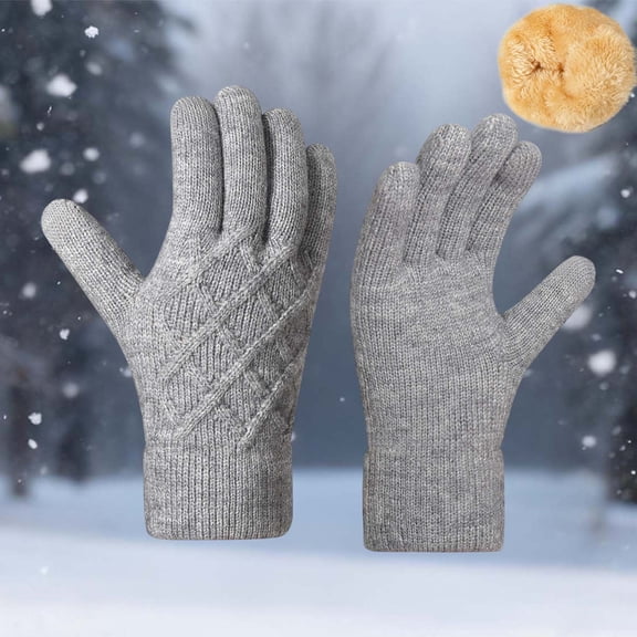 CUZIBR Winter Gloves Women Thermal Plush Lined Thermal Knitted Mittens Touchscreen Thick Soft Cozy Solid Color For Cold Weather