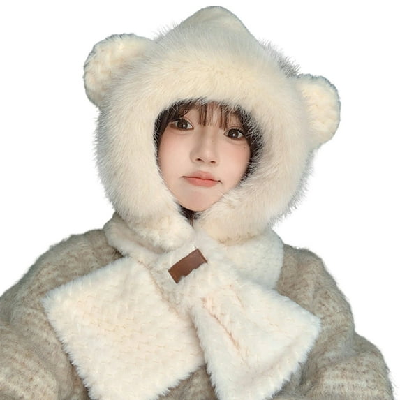 CUZIBR Winter Hat Set Plush Thermal Lovely Animal Pattern Character Skull Caps With Mask Scarf Earflap Soft Festival Fuzzy Cute Long Ears Hat,Light Yellow2,One Size