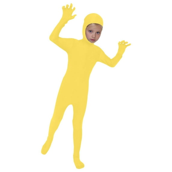 CUZIBR Winter Outfits For Girls One-Piece Solid Color Romper Jumpsuit Performance Stage Show Bodysuit Tight Fitting Breathable Comfy Activity Wear,Yellow,4-5 Years