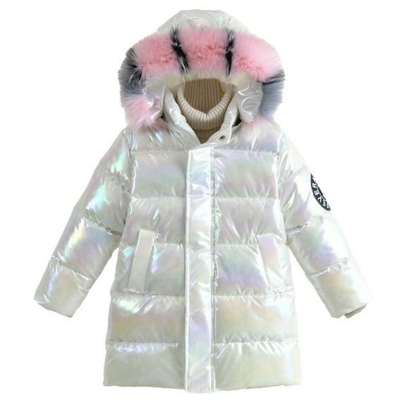 CUZIBR Winter Sweet Girl Mid Length Down Jacket White Down Dazzling Children Warm Jacket Coats Colorful Leisure Dailywear For Toddler