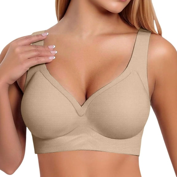CUZIBR Wireless Bras For Women Wireless Seamless Soft Support Four Three Hooks Adjustable Straits Leisure Activities Yoga Athletic Dailywear Soft Tshirt Bras,Khaki,XL