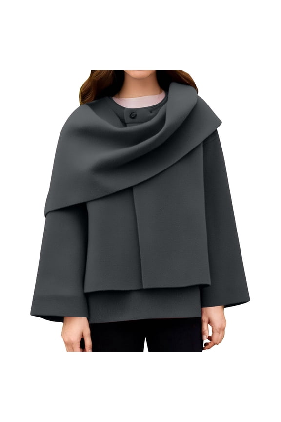 Women Fall Sweater Solid Color Short Knitted Coat Asymmetrical Scarf Jacket Button Long Sleeve Oversized Loose Fit Windproof Outwear Fall Fashion Winter Clothing,Grey,M