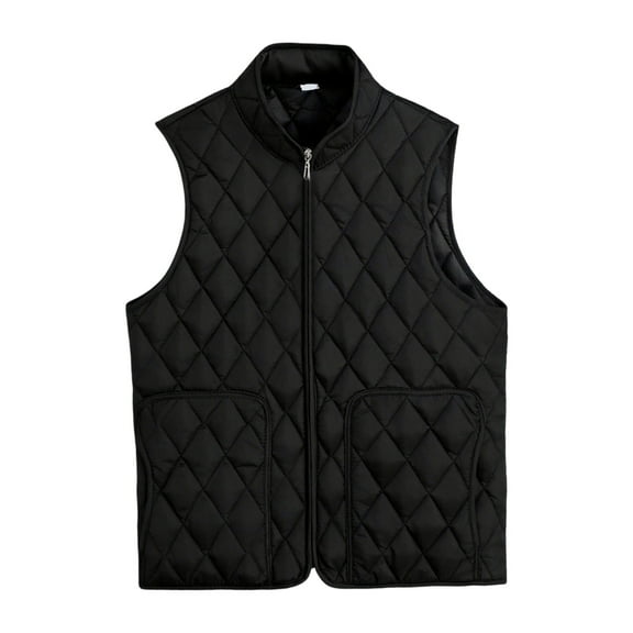 CUZIBR Women Fall Sweater Stylish Sleeveless Puffer Vest Zip Up Stand Collar Solid Color Jacket Quilted Padded Casual Thick Warm Layering Piece Sweater Clothes Trendy Outfits,Black,Xxxxxl