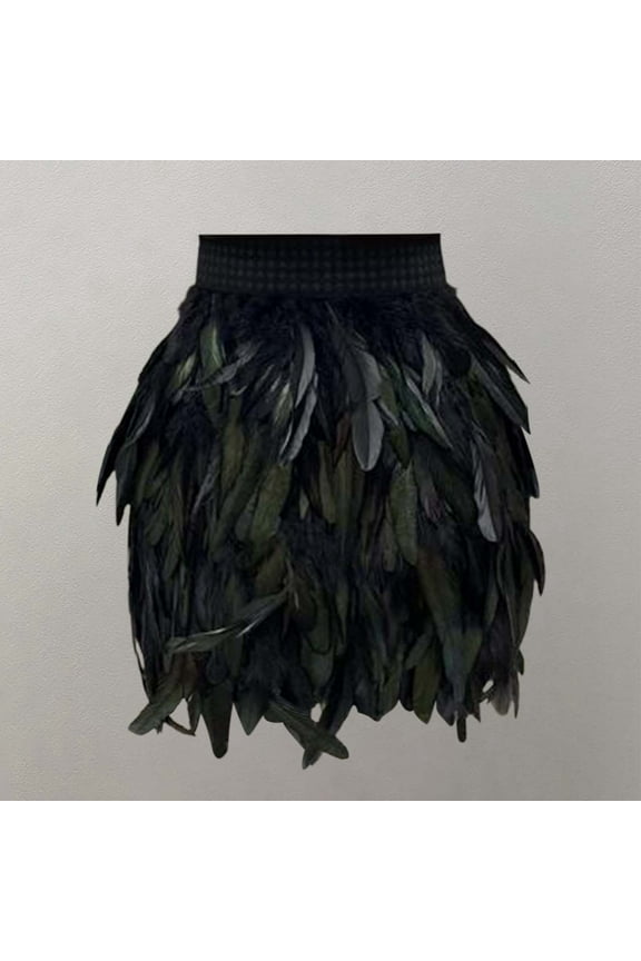 Women Feather Mini Skirts A-Line Fuzzy Elastic Mid Waist Fashionable Feather Party Bubble Puffy Stylish Short Tutu Skirt For Carnival Party,Black,XXL