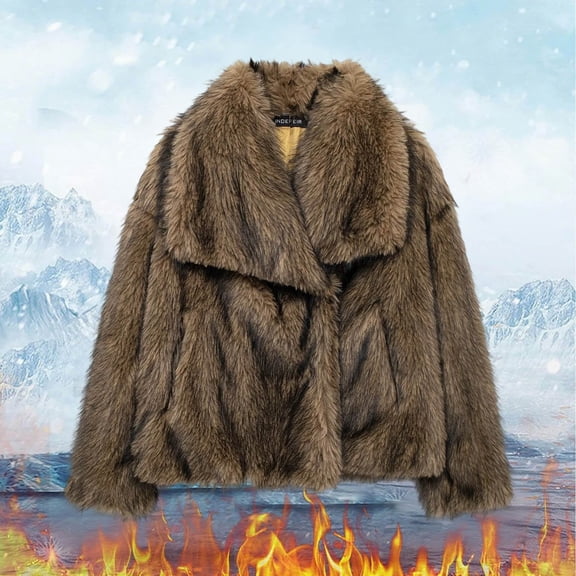 CUZIBR Women Jacket Winter Warm Thickened Leather Coat Turndown Collar Long Sleeve Fuzzy Short Tops Outerwear Winter Warmth Comfort Streetwear,Coffee,XS