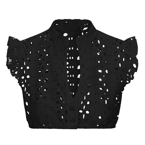 CUZIBR Women Oktoberfest Shirt Crop Top Vintage Dirndl Dress Shirt Lace Hollow Out Ruffled Sleeve V-Neck Button Bottom Blouse Tank Vest Tops Streetwear
