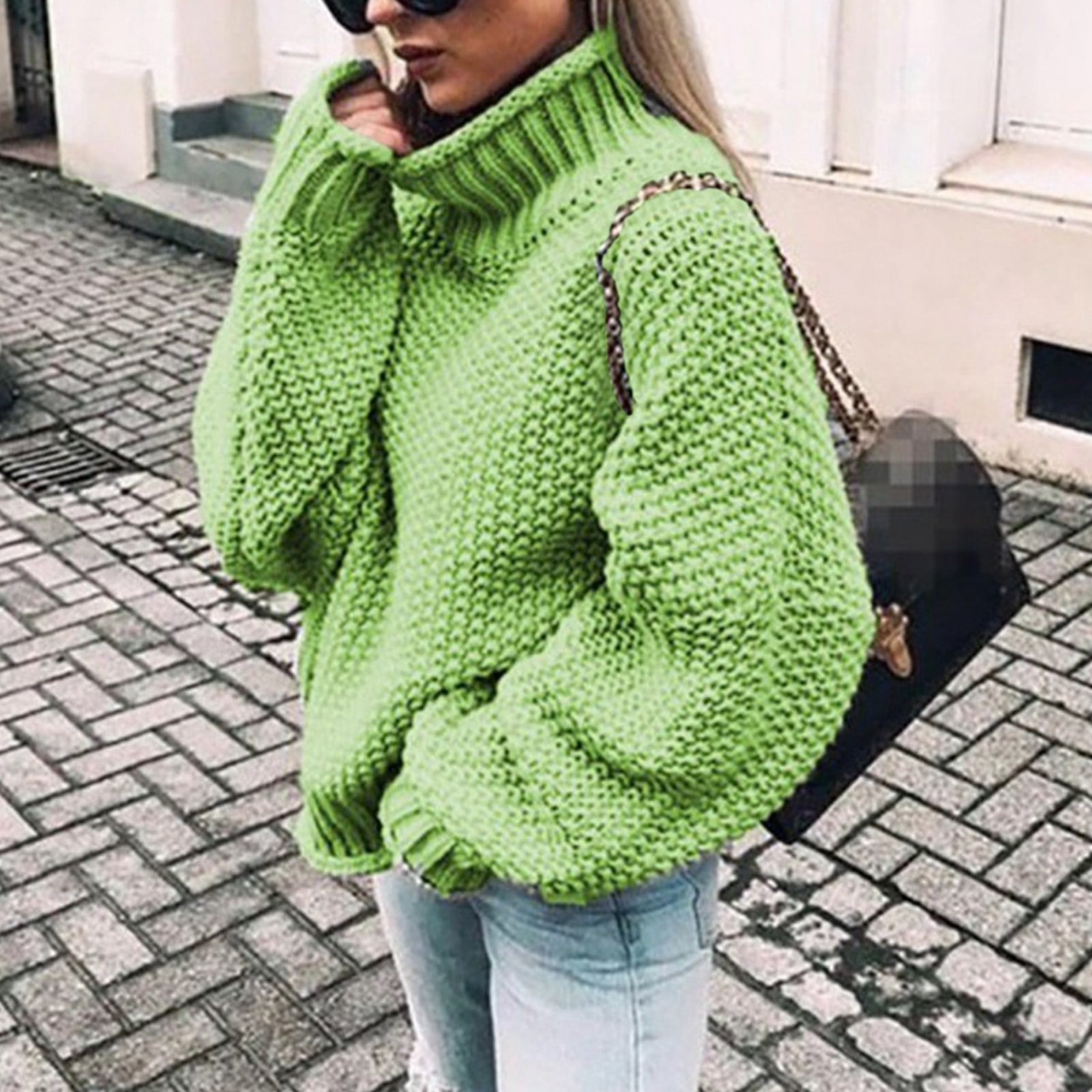 CUZIBR Women Pullover Sweater Long Sleeve Loose Fit Oversized Casual ...