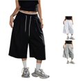 thumbnail image 1 of CUZIBR Women'S Capri SweatPants With Pocket Wide Leg Baggy Joggers Drawstring Workout Straight Leg Trendy Pants Casual Daily Soft Dates Trousers,Black,L, 1 of 4