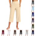 thumbnail image 1 of CUZIBR Women'S Capri Yoga Pants With Pocket High Waist Wide Leg Baggy Workout Stretch Pants Trendy Gym Running Everyday Activewear Comfort Dates Bottoms,Beige,L, 1 of 7