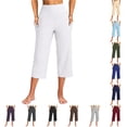 thumbnail image 1 of CUZIBR Women'S Capri Yoga Pants With Pocket High Waist Wide Leg Baggy Workout Stretch Pants Trendy Gym Running Everyday Activewear Cozy Dates Bottoms,White,L, 1 of 7