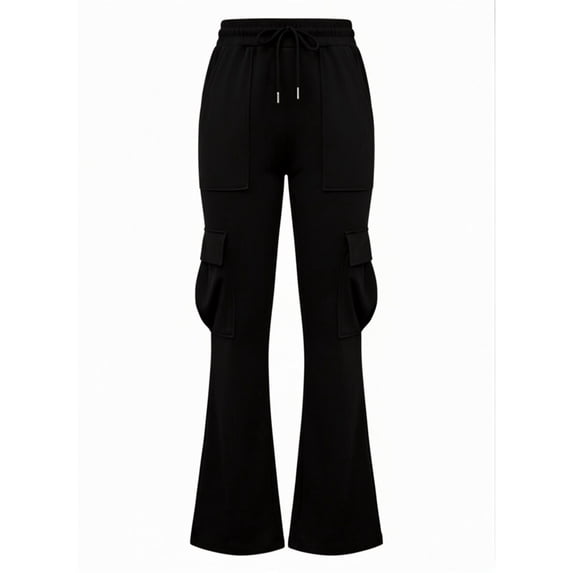 CUZIBR Women'S Cargo Pants Women Flare Baggy Hiking Pants With Pocket Casual Relaxed Fit Outdoor Camping Leisure Dates Trousers,Black,L