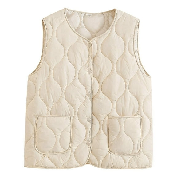 CUZIBR Women'S Coats, Jackets & Vests Classic Basic Layer Waistcoat Warm Thin Lightweight Vest Sleeveless Padded Solid Color Button Down Round Neck Jacket Tops Winter Clothes,White,Xxl