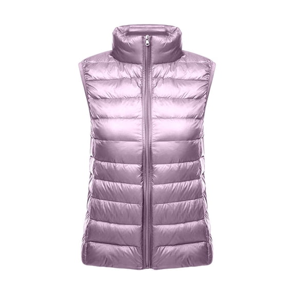 CUZIBR Women'S Coats, Jackets & Vests Lightweight Down Vest Padded Warm Winter Full Zipper Up Sleeveless Jacket Quilted Gilet Solid Color Cozy Waistcoat Tops Winter Clothes,Light Purple,Xxl