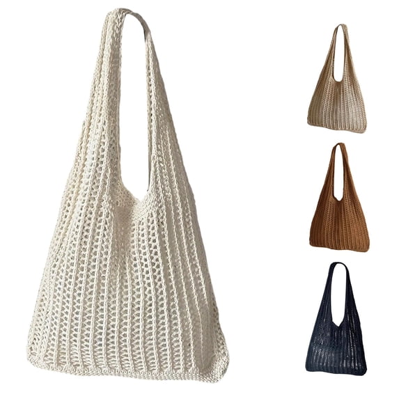 CUZIBR Women'S Fashion Shoulder Bag Large Capacity Casual Hollow Knit Tote Bag Vertical Striped Crochet Woven Mesh Handbag Single Long Strap Lightweight Beach Shopping Bag