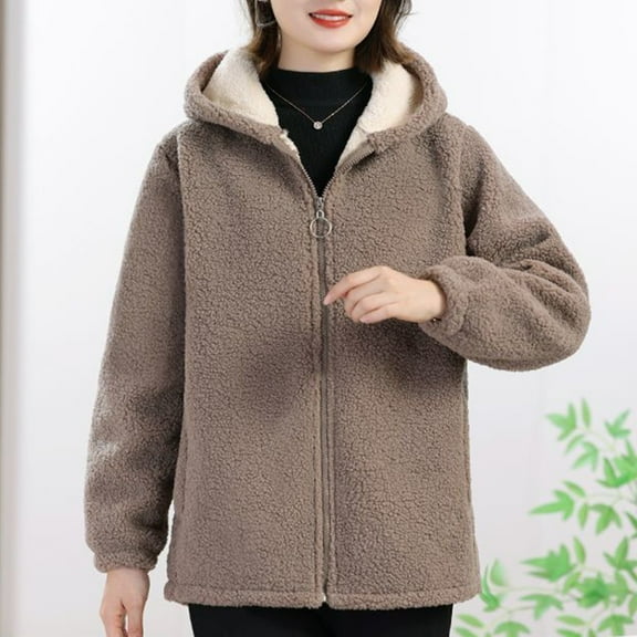 CUZIBR Women'S Hooded Sweatshirt Zip Up Jacket Casual Loose Fit Relaxed Hoodies Cozy Thick Warm Lined Winter Coat Soft Thermal Outerwear With Pockets,Coffee,XXL