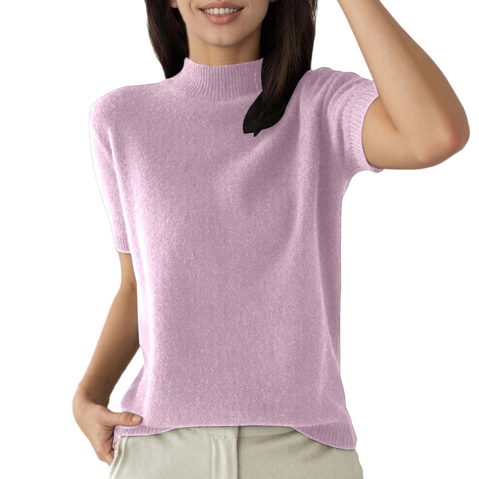 CUZIBR Women'S Knitted Tops Solid Color Neck Casual Short Sleeve ...