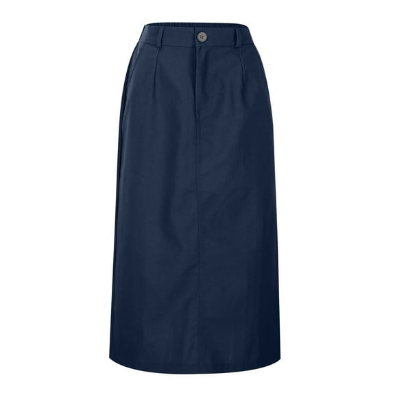 CUZIBR Women'S Linen Long Skirt Solid Color High Waist Spring Summer Tube Midi Skirt With Pockets Stylish School Uniform Casual Cozy Working Dailywear,Navy,XL