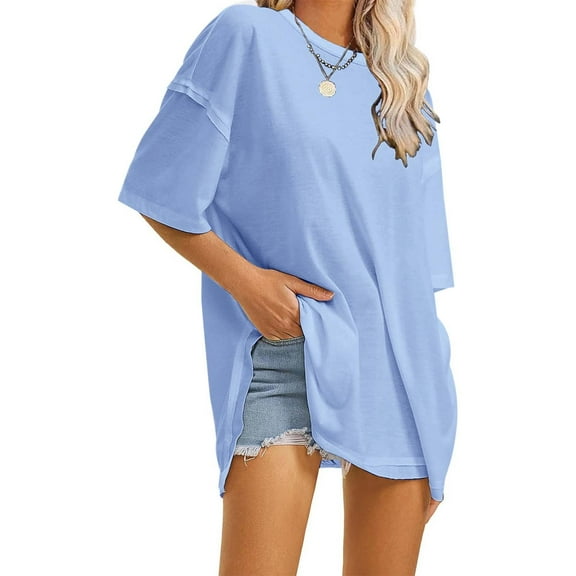 CUZIBR Women'S Oversized Sublimation T Shirt Casual Short Sleeve Loose Round Neck Top Comfy Relaxed Fashion Plus Tops Tee,BU1,XL
