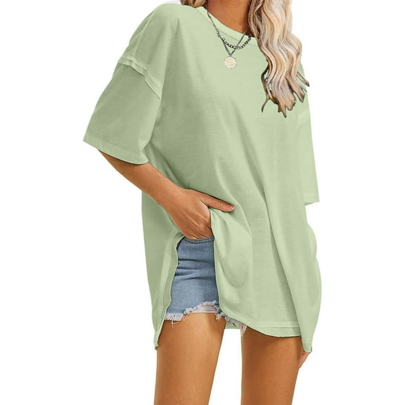 CUZIBR Women'S Oversized Sublimation T Shirt Casual Short Sleeve Loose Round Neck Top Comfy Relaxed Fashion Plus Tops Tee,Green,M