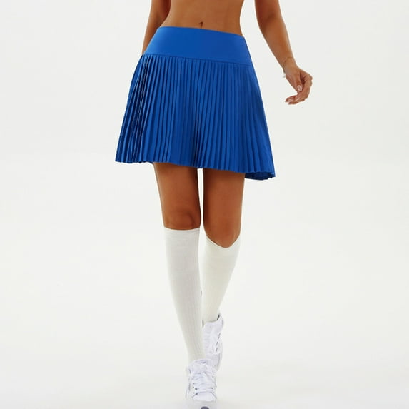 CUZIBR Women'S Pleated Tennis Skirt Solid Color High Waist Sports School Uniform Skirts Stylish A-Line Skater Skirts With Lining Shorts Athletic Skort ,Dark Blue,M