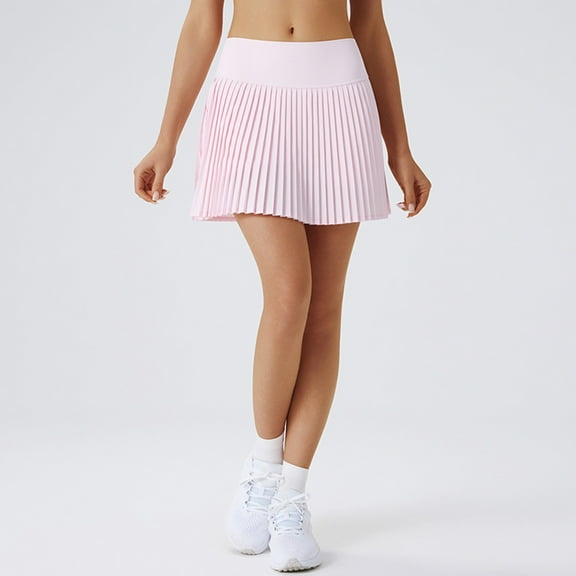 CUZIBR Women'S Pleated Tennis Skirt Solid Color High Waist Sports School Uniform Skirts Stylish A-Line Skater Skirts With Lining Shorts Athletic Skort ,Pink,XXL