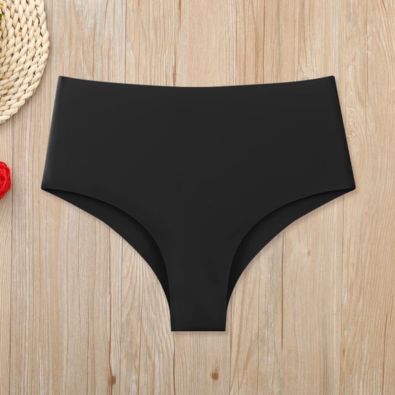 CUZIBR Women'S Seamless Underwear No Show Solid Color High-Waist Stretch Underwears Summer Stylish Bikini Ice Silk Hipster Soft Comfy Lightweight Full Coverage Briefs Dailywear,Black,XL