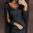 thumbnail image 1 of CUZIBR Women'S Sequin Mini Dresses Slim Fit V-Neck Fringed Long Sleeve Glitter Shiny Sparkling Cold Shoulder Bodycon Dress Party Club A Line Skater Dresses,Black,XXL, 1 of 8