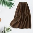 thumbnail image 1 of CUZIBR Women'S Spring Summer Casual Skirts Loose Relaxed Solid Color Elastic Waist Linen Cotton A Line Mid Length Ruffles Breathable Cozy Midi Skirt,Coffee,L, 1 of 2